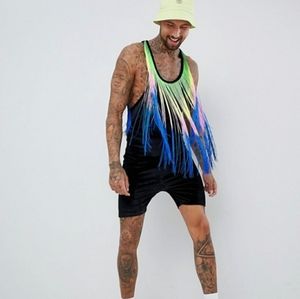 Asos Mens Festival romper velour with fringe
